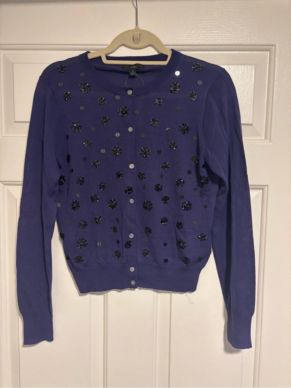 J. Crew Purple Embellished Crewneck Cardigan